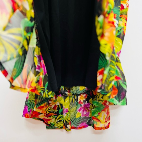 BONGO | Tropical Hawaiian Floral Chiffon Mini Sundress Black Pink Size L - Picture 4 of 11